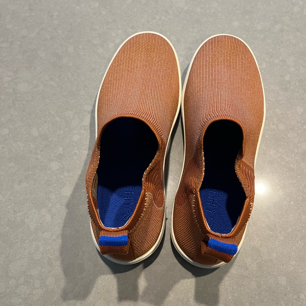 Rothy's Brown Ankle Booties with Blue Accents